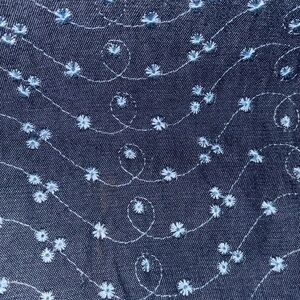 Beautiful Blue Denim Fabric with Light Blue Embroidered Flowers 50”x56”